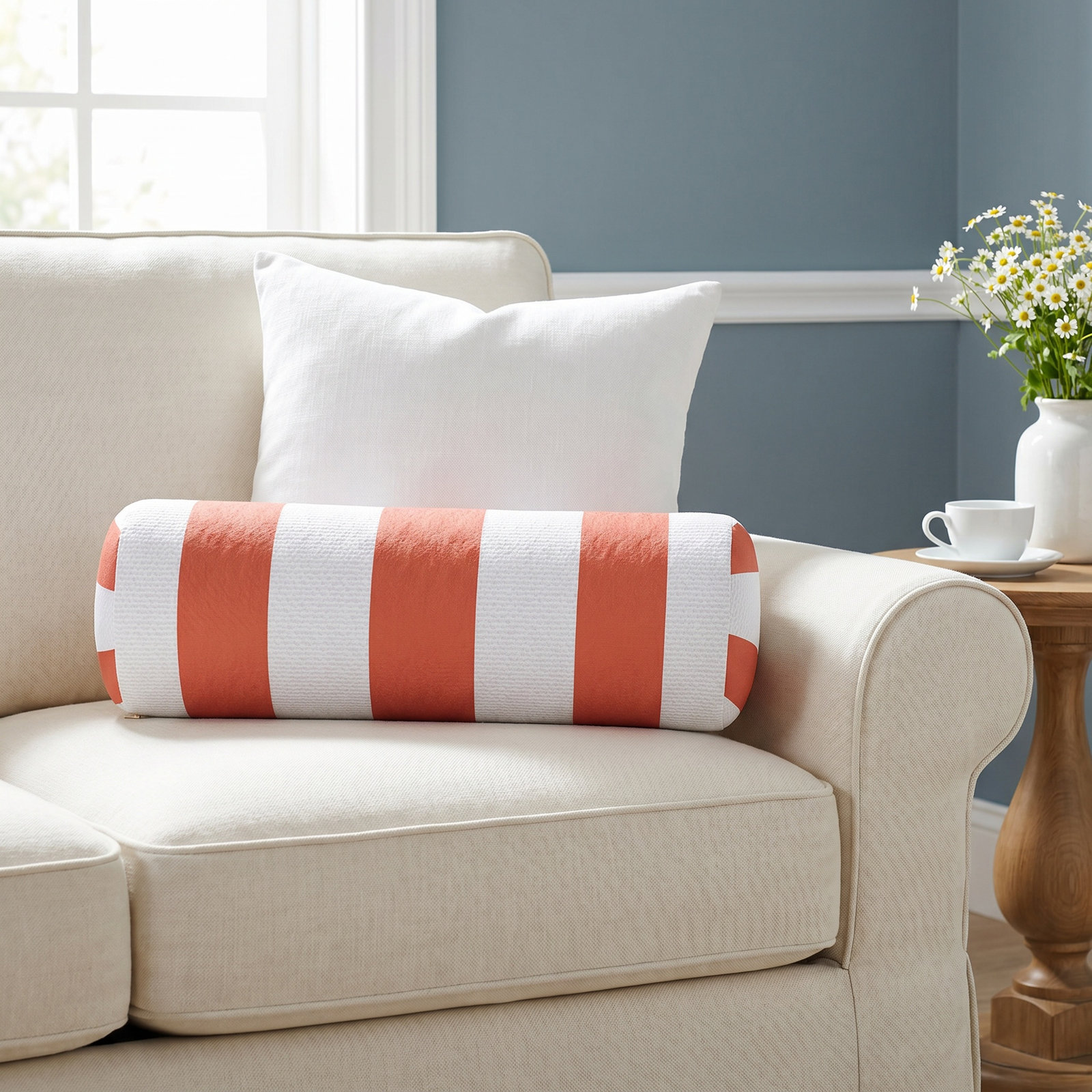 Amala Sunbrella® Throw Pillow, White/Orange Striped