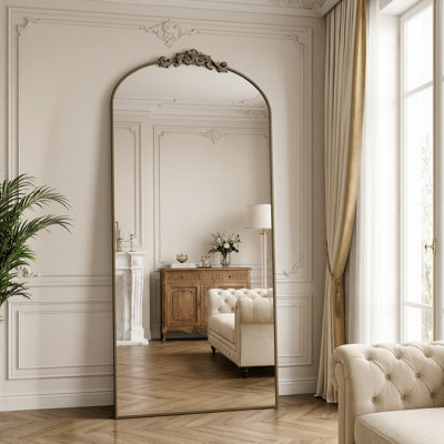 Miroir arqué rétro pleine longueur avec miroirs de plancher sculptés et surdimensionnés pour HomeDecor