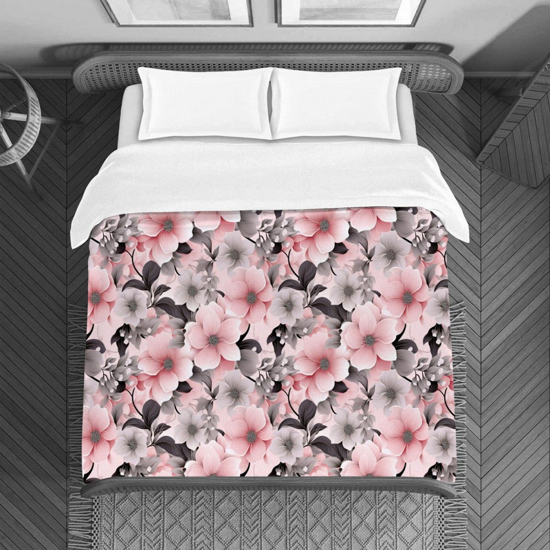 Housse de couette , Housse de couette pour grand lit, Gris / rose