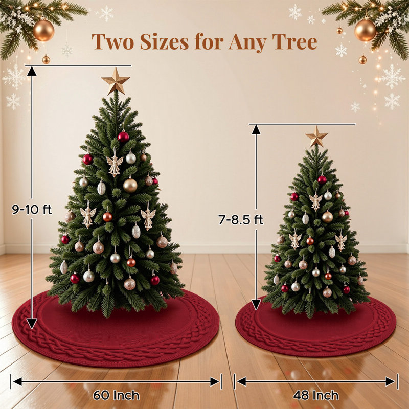 Jupe de sapin de Noël en maille torsadée, bourgogne, 152 cm, 60 po, Bourgogne