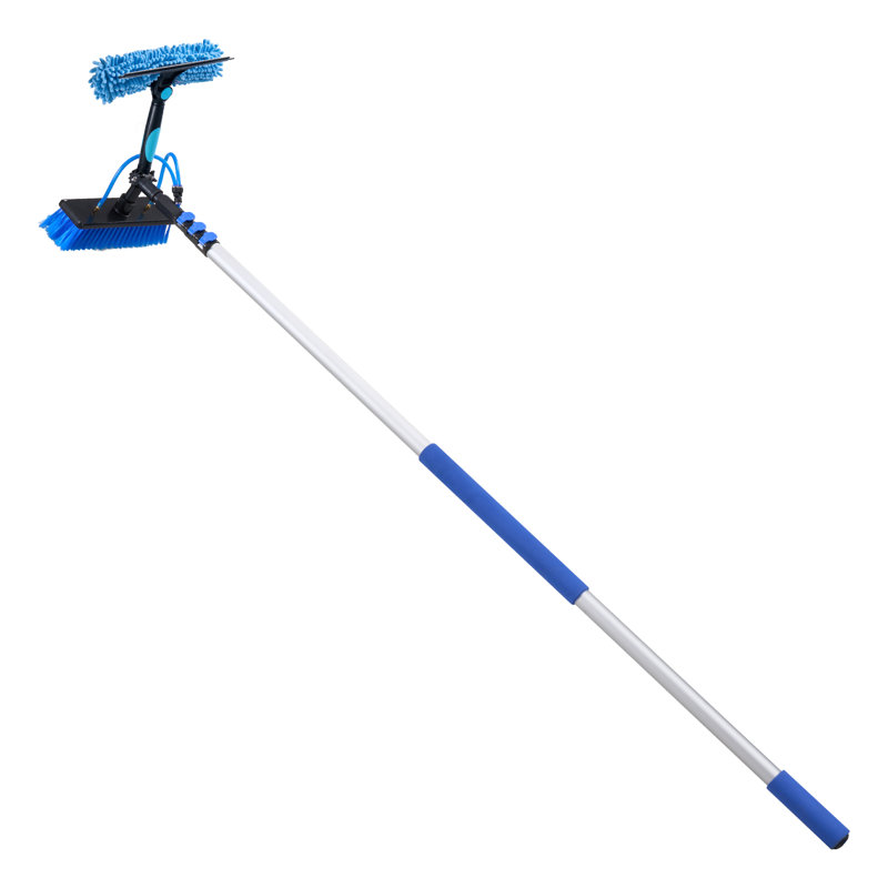 Solar Panel Cleaning Kit, 20 ft, Water Fed Pole Kit with Cleaning Brush, Soap Dispenser, Extendable Aluminum Telescopic Pole, 180° Rotatable Brush Head, for Roof Mounted Solar Panels, Windows