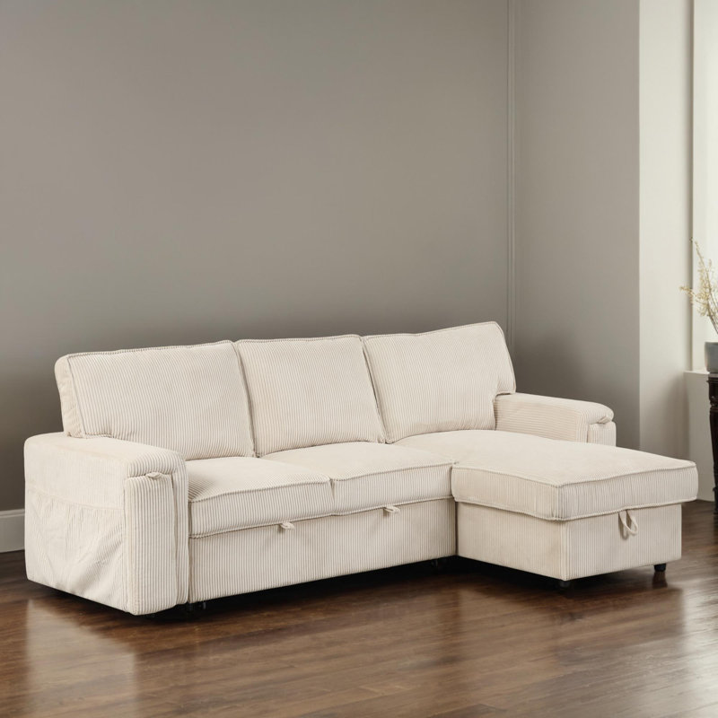 Canapé-lit modulaire réversible en L 96 po, Mélange de polyester beige