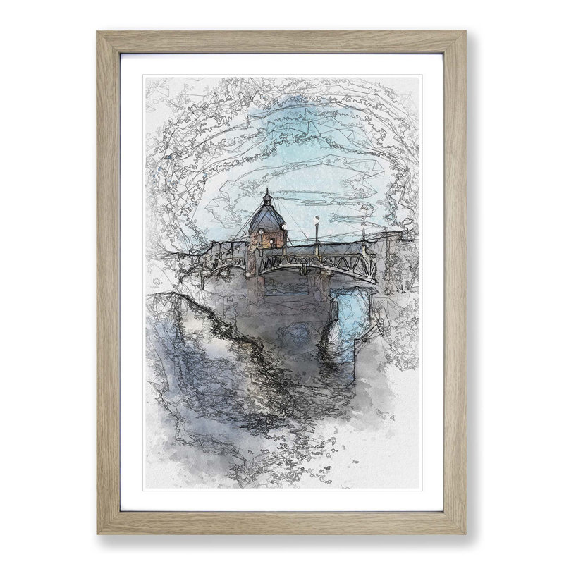 Saint-Pierre Bridge in Toulouse France in Abstract - Picture Frame Graphic Art Print, 60cm H x 40cm W x 2cm D, Oak