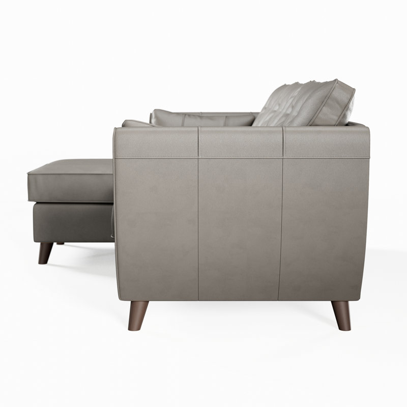 Hoxton 3 Seater Leather Maxi Sofa Chaise, Left Hand Facing, Stone Grey, Dark Wood