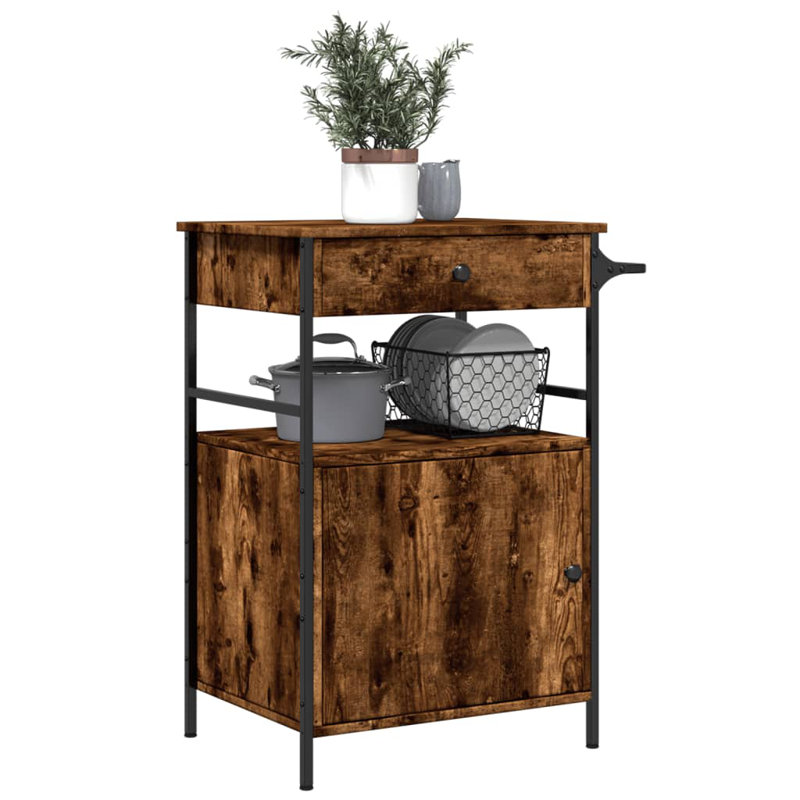 Nevis Metal Bar Cart, Smoked Oak