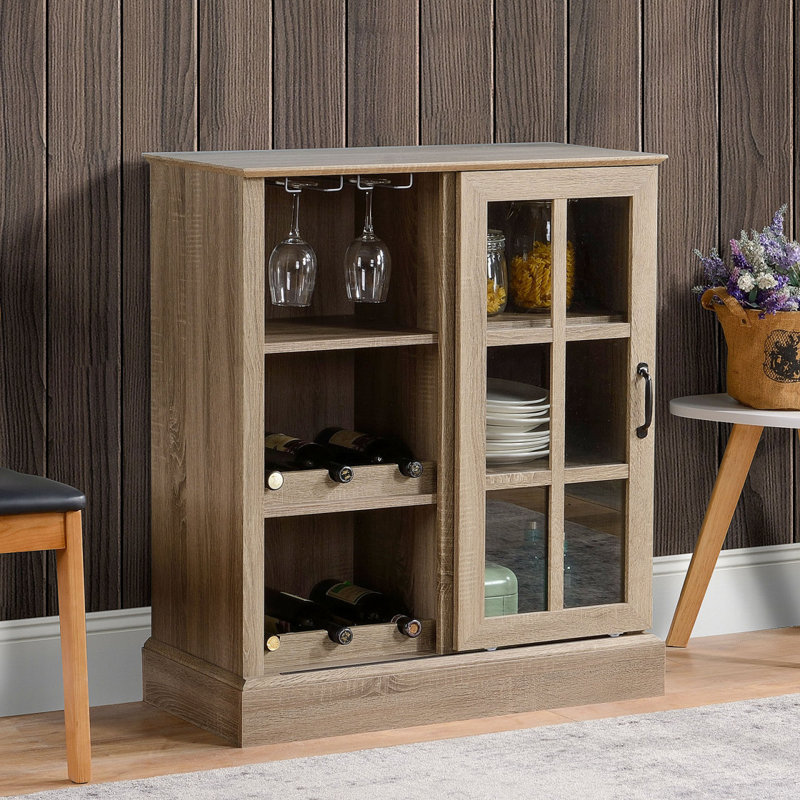 Petite armoire à vin avec support pour 6 bouteilles et porte-verres à pied