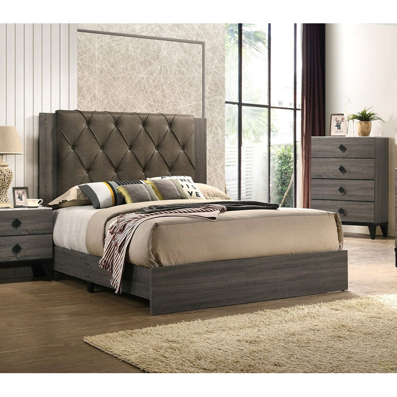Cadre de lit contemporain pour lit très grand 1pc, Très grand lit, Gris
