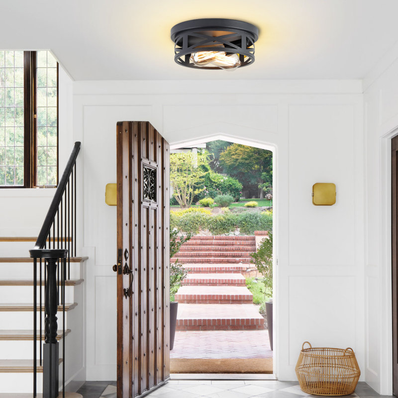 10.8 In. Farmhouse Black Flush Mount Ceiling Light Fixture with 2 Turnable Light Cap (2-Pack), 2