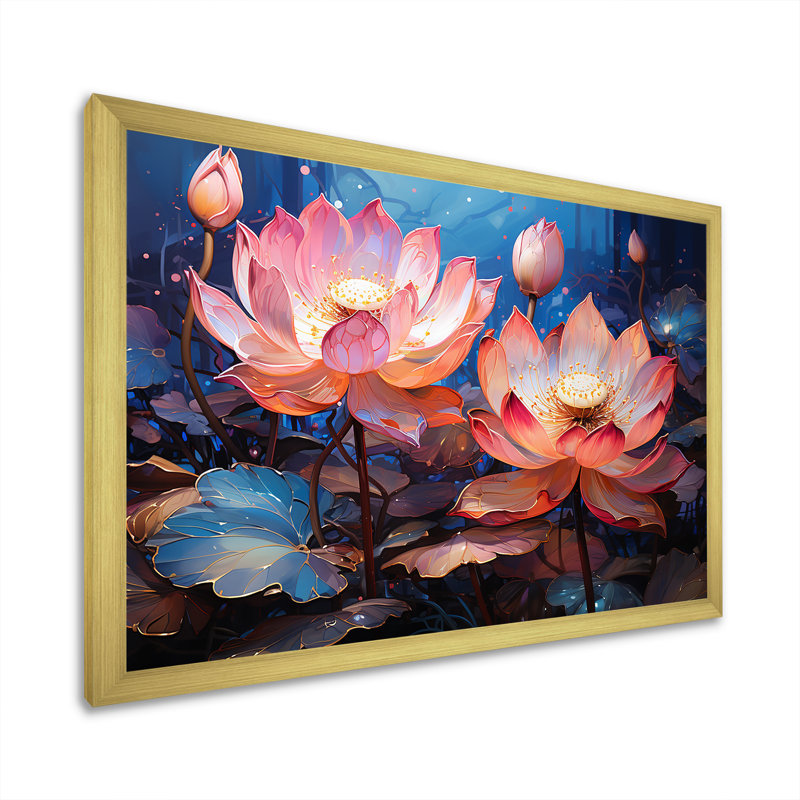 Bliss Unveile Lotus I - impressions sur toile de lotus, Cadre doré simple, H 24 po x l 32 po x P 1 po
