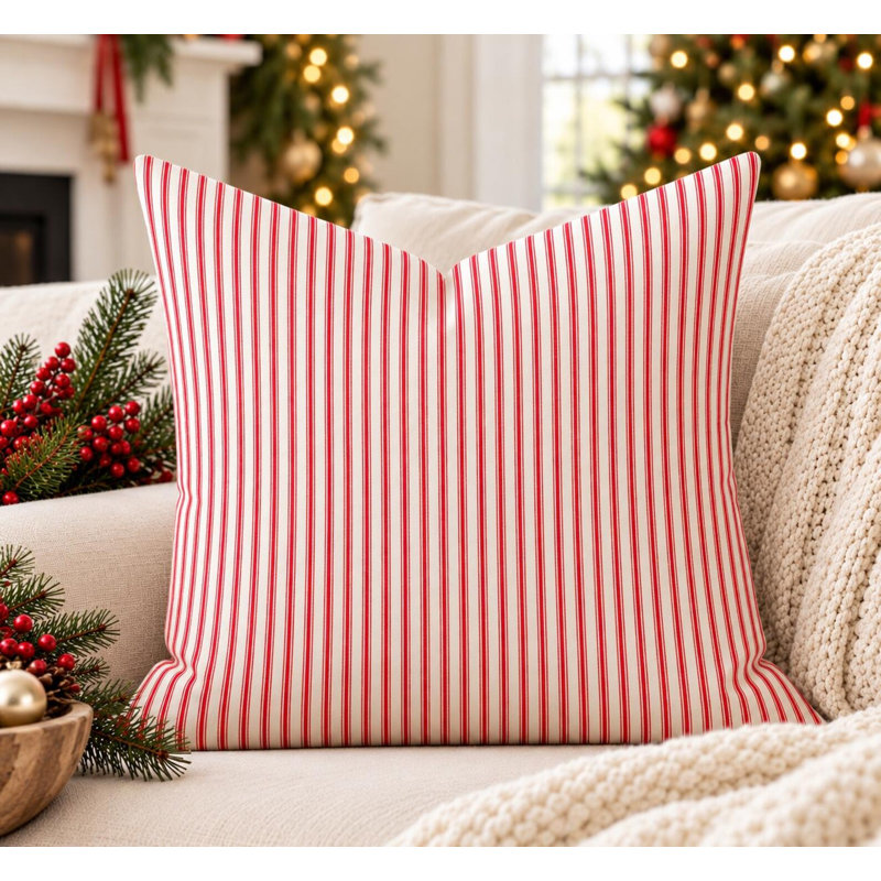 Coussin décoratif de Noël à rayures rouges et blanches, Square 21"