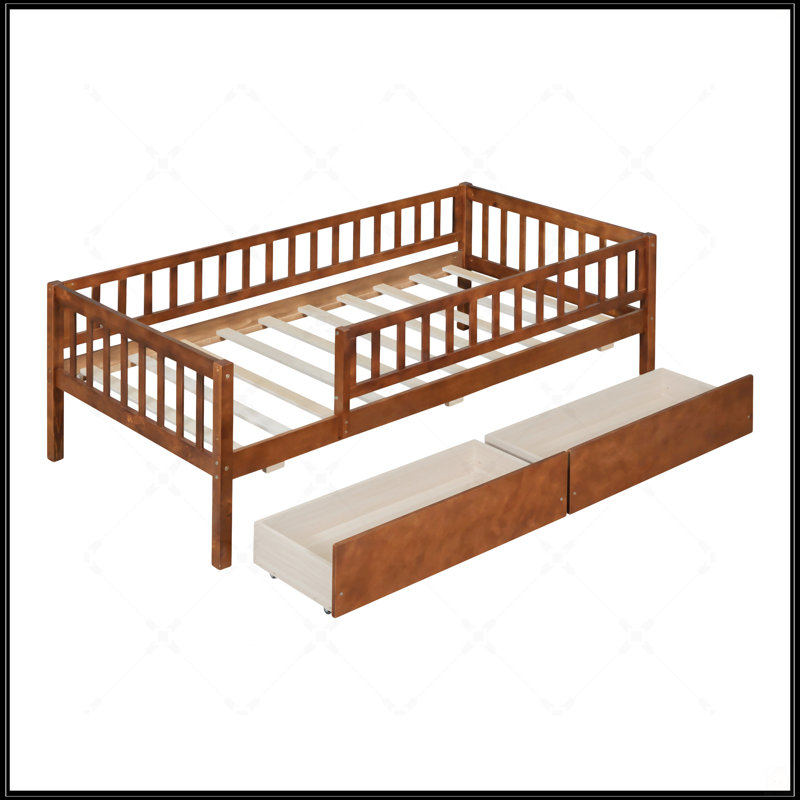 Daybed Wood Bed With Two Drawers, Walnut