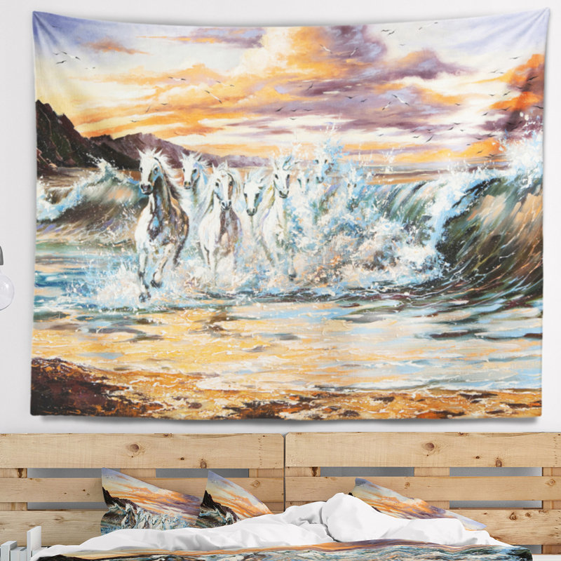 Chevaux de la tapisserie des vagues Animal, H 50 po x l 60 po