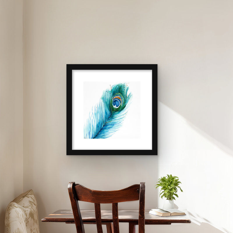 Longue plume de paon - reproduction encadrée mate pour la décoration intérieure