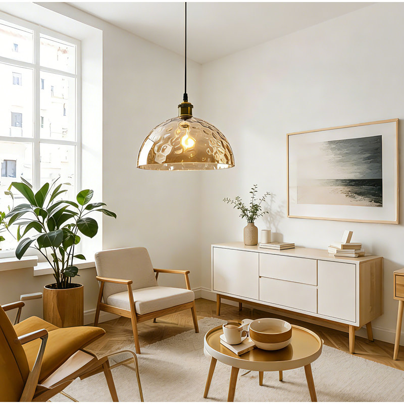 Scandinavian Design 1-Light Amber Stone Pattern Glass Pendant Light