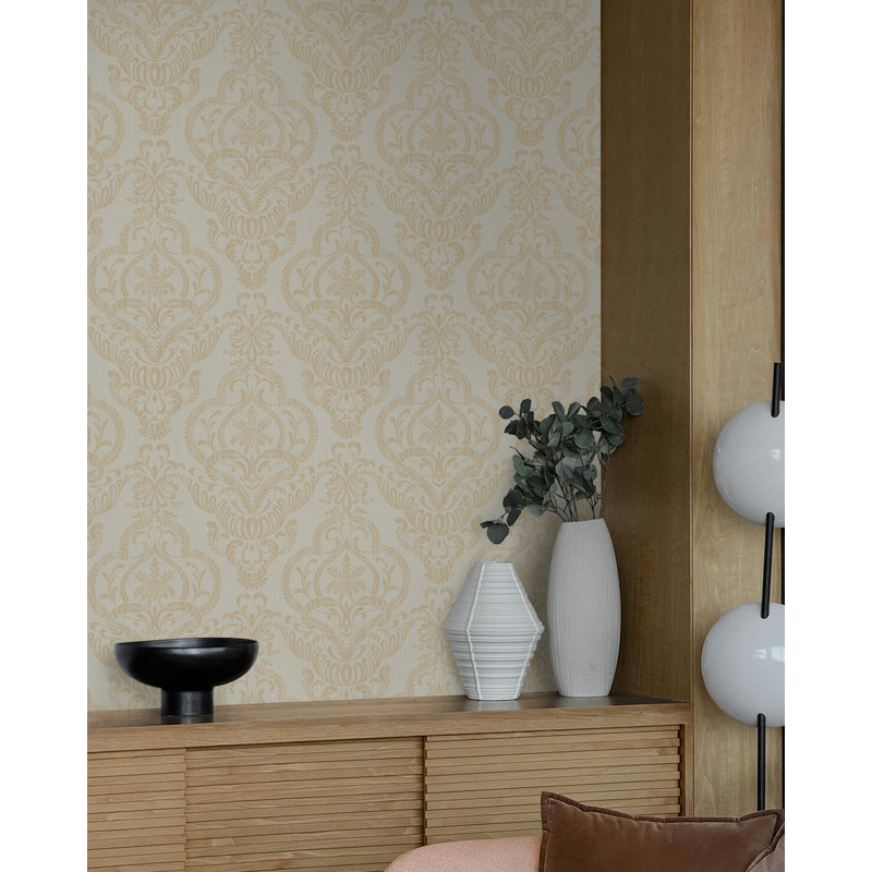 Papier peint damassé brun clair Seabrook Designs, Tanné