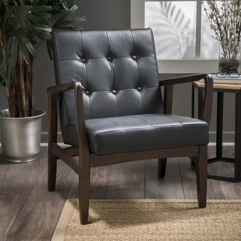 Amanni Faux Leather Club Chair, Black Faux Leather