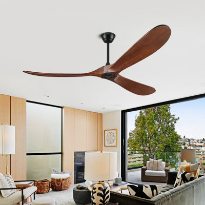 Ventilateur de plafond en bois naturel avec télécommande, ventilateur de plafond 52 po à 3 pales, moteur à courant continu réversible à 6 vitesses moderne pour patio, salon, chambre à coucher, porche