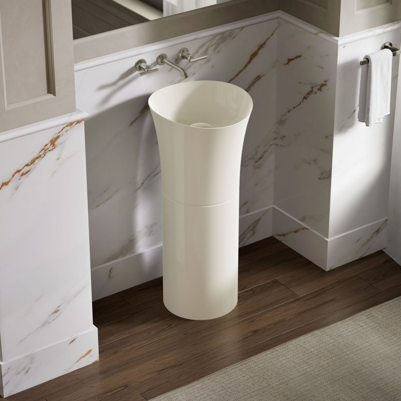 Veil Pedestal Bathroom Sink, Biscuit