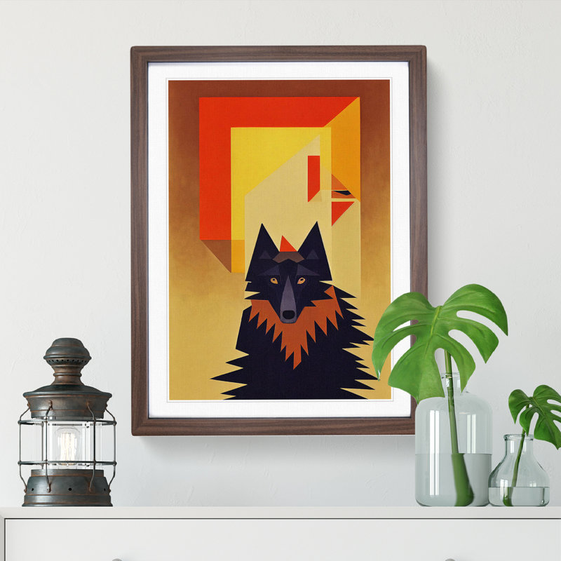 Wolf Art Abstract No.3 - Wall Art, 48cm H x 36cm W, Walnut Framed Paper, White