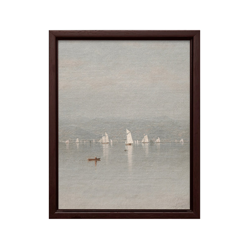 Voilier à distance, Canvas, 16"H x 20"W, Brown Framed