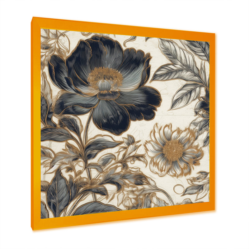 Blue Gold Peony Symphony I, reproduction d'art sur toile, H 30 po x l 30 po x P 1 po, Cadre doré simple