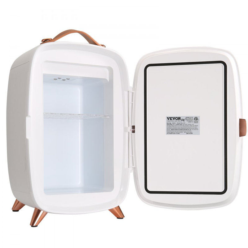Mini Fridge for Bedroom, 6L Luxury Skin Care Fridges with Mirror and LED Light, AC/DC Cosmetic Fridge for Office Dorm Car, Small Makeup Refrigerator for Beauty Face Mask Beverage Chill, White