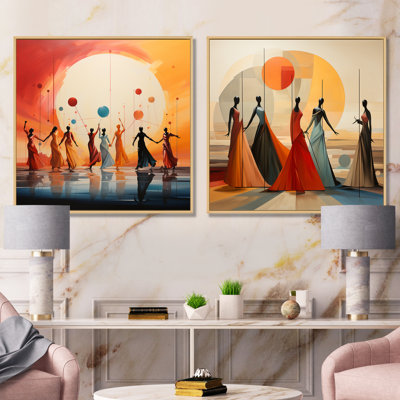 Yellow Synchronized Dance Rhythms I - Dance Canvas Prints Set Of 2