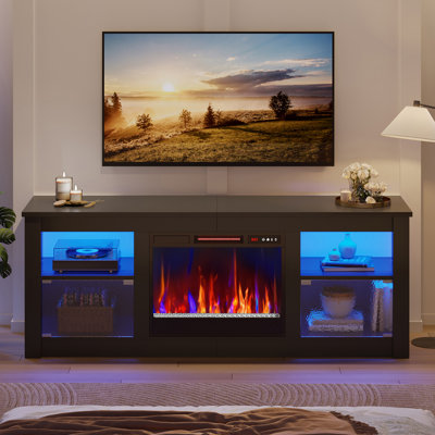 63" Fireplace TV Stand with Remote Control 23" Electric Fireplace Heater, LED Lighting, Timer, Over Heat Protection