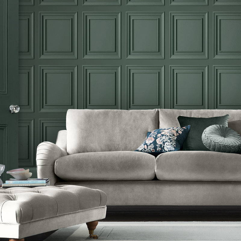 Laura Ashley Redbrook Wood Panel Silver Removable Wallpaper, Fern Green