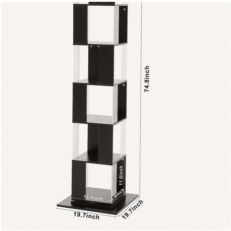 Bibliothèque rotative à 6 niveaux, bibliothèque simple avec plaque en acrylique, Noir