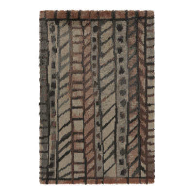 Vintage Swedish Rya Rug, Scandinavian Geometric Patterns In Gray - Rug & Kilim