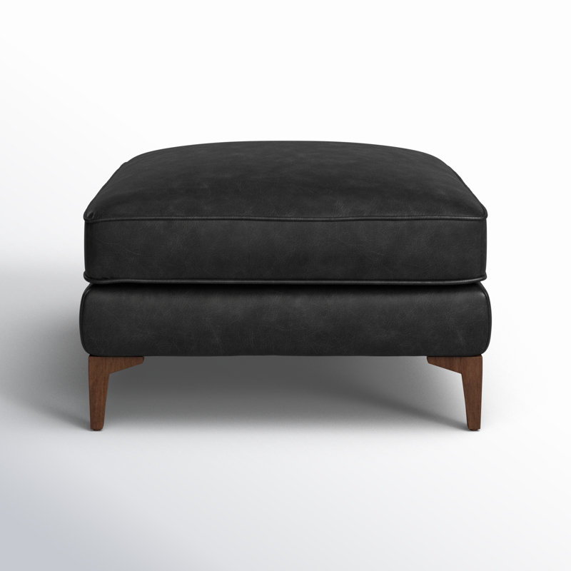 Essex Full-Grain Genuine Leather Ottoman, Onyx Black Genuine Leather