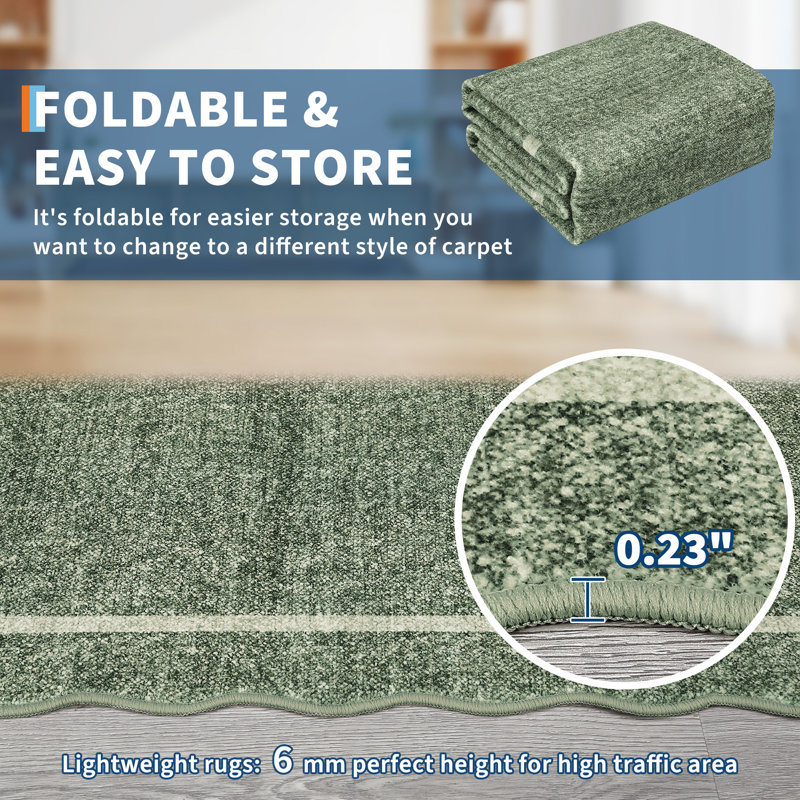 Scalloped Area Rugs Non-Slip Bordered Floor Mats, Non-Shedding Soft Low Pile Modern Accent Rugs, Washable Farmhouse Indoor Carpet for Living Room, Bedroom, Office