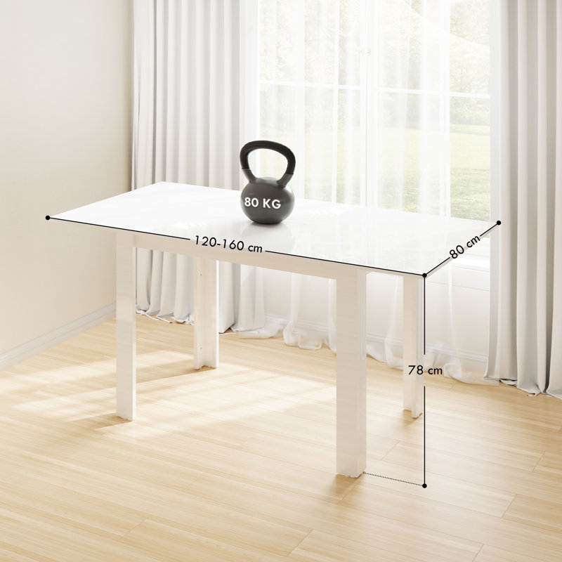 HOMCOM Extendable Dining Table 120-160 x 70cm Seats 4-6 High Gloss White