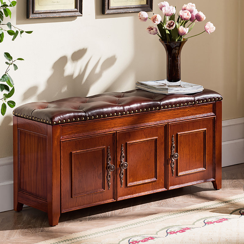 Shoe Storage Bench, Brown/Tan, 19.7" H x 39.4" W x 13.8" D