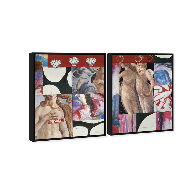 Ensemble de 2 toiles abstraites « Vénus printanière » d'Oliver Gal, 46"H x 37"W Set of 2, Black Frame