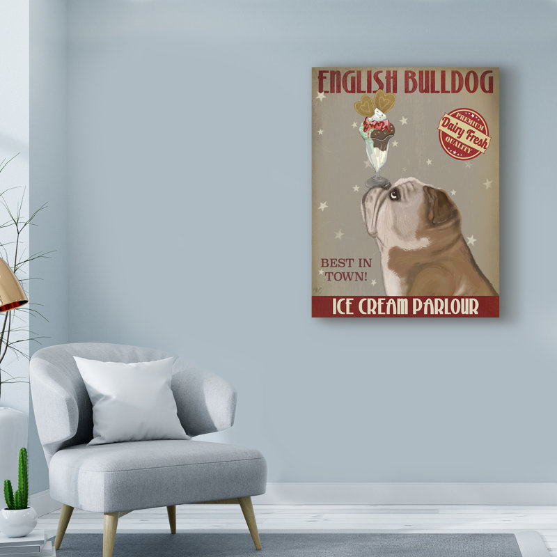 « english bouledogue ice crème », reproduction d’impression sur toile tendue, H 47 po x l 35 po x P 2 po