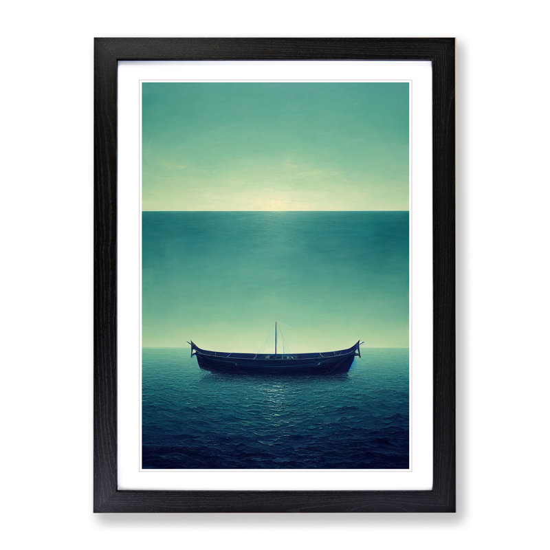 Boat Under The Ocean - Print, 66cm H x 48cm W x 2cm D, Black Framed, White