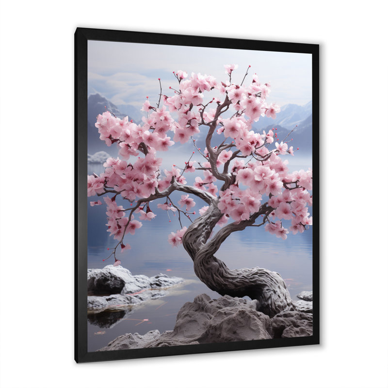 Décoration florale botanique rose Serenity I, Cadre photo noir, H 44 po x l 34 po x P 1,5 po