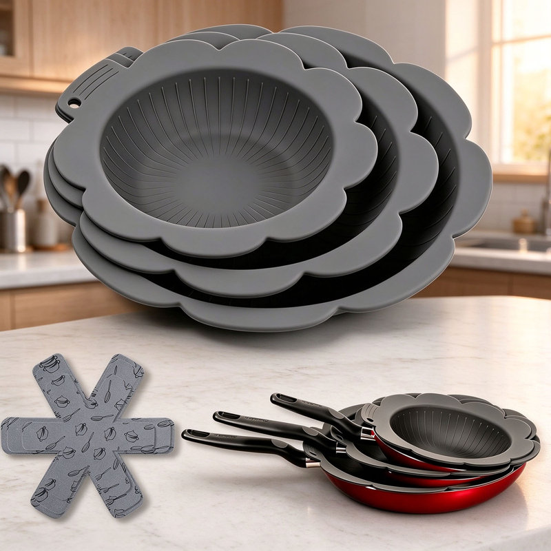 Silicone Pan Protector Separators Set of 3, Multi Size 8/10/12 Inch, Thick Stacking Cookware Protector, Dishwasher Safe
