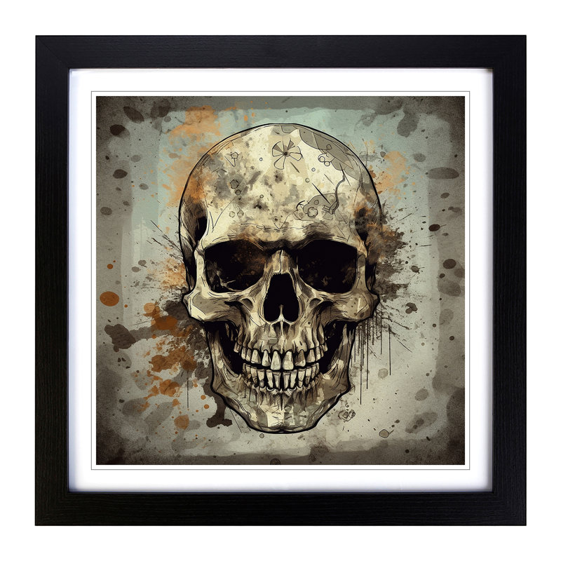 Skull Grunge No.1 - Single Picture Frame Print on Wood, Black
