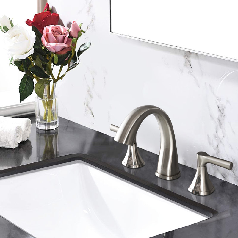 Brushed Nickel 3 Hole Two Handle Bathroom Sink Faucet - Updated Drain, Smooth Operation, Advanced Cartridge Widespread With And Finish Pop Up