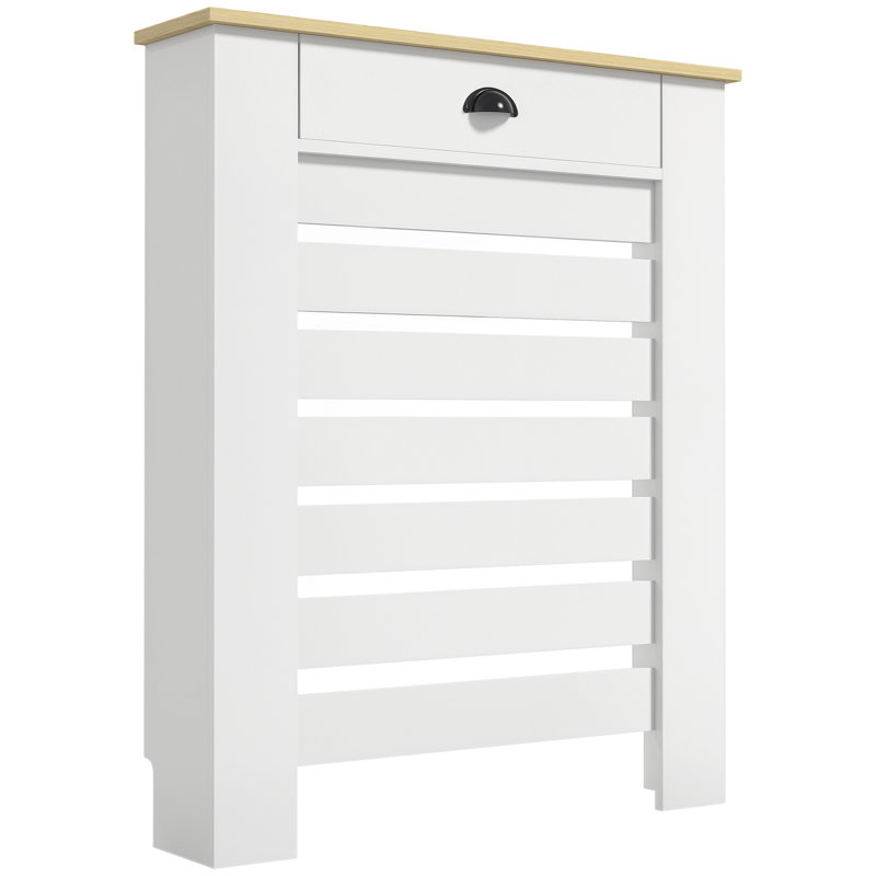 HOMCOM Radiator Cover with Drawer, Horizontal Slat, 78cm, White