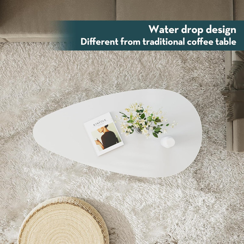 White Oval Metal and Wood Coffee Table
