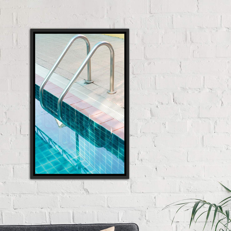 « rétro piscine piscine »-impression photo, Toile avec cadre noir, H 48 po x l 32 po x P 1,5 po