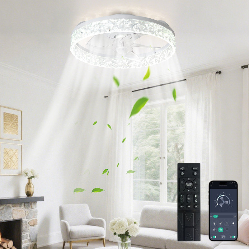 16 Inch Low Profile Ceiling Fan with Light, Ultra-Quiet, App & Remote Control, Dimmable 3 CCT LED, Flush Mount for Bedroom，in White