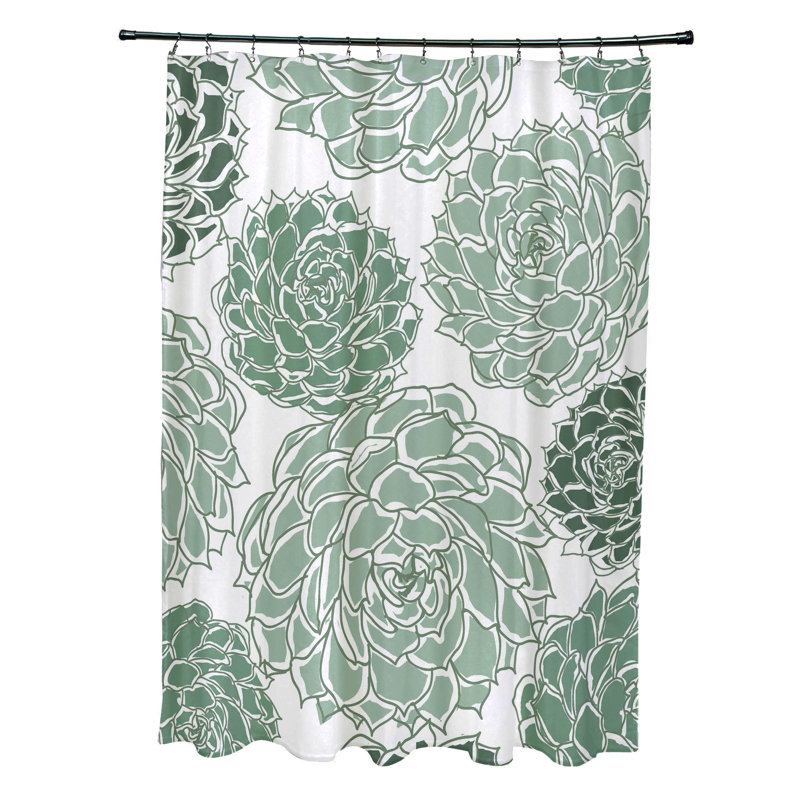 Rideau de douche simple à motif floral Miki, Vert