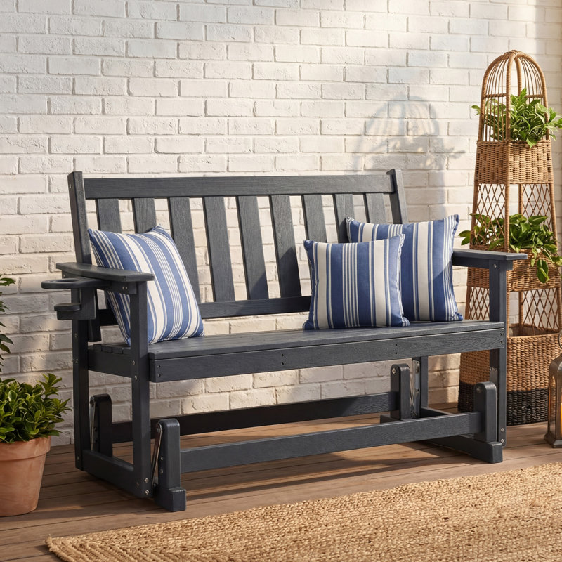 Patio Glider 2-Person Bench With Cup Holders, Black