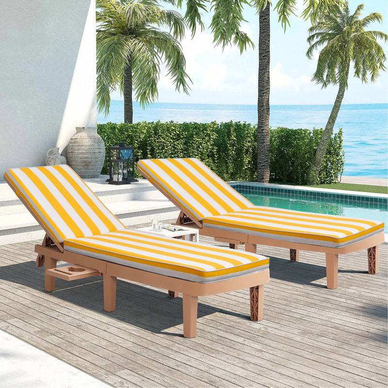 Ensemble de 2 coussins de rechange pour fauteuil de jardin, coussin de siège pour chaise longue - jaune/blanc (coussin seulement)