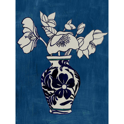 Line Blue Vase - Wrapped Canvas Print